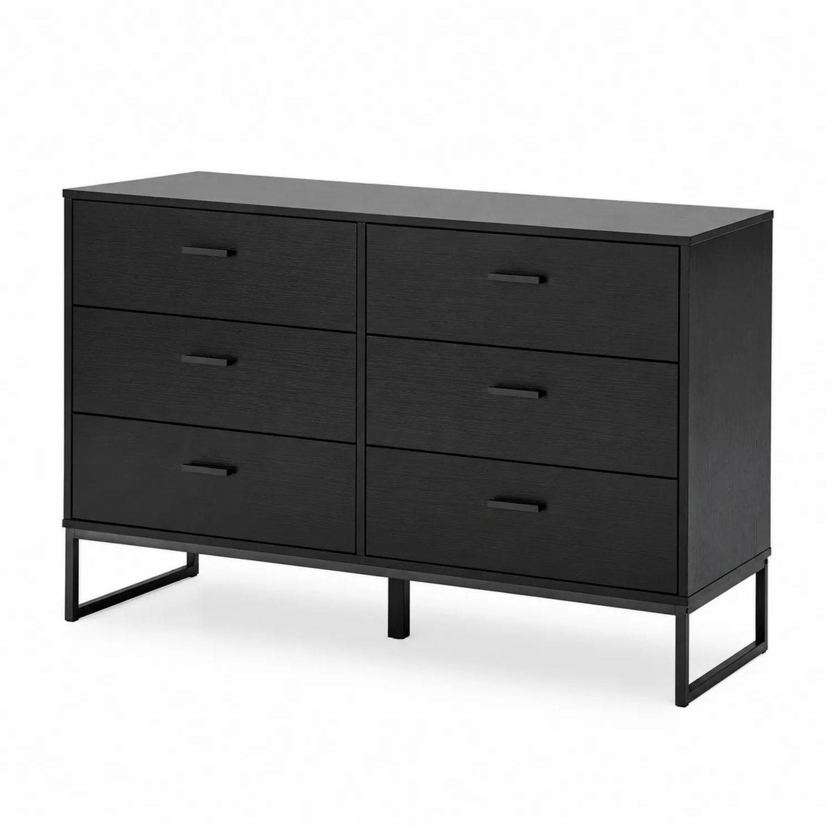 Commode 6 tiroirs en bois noir et métal