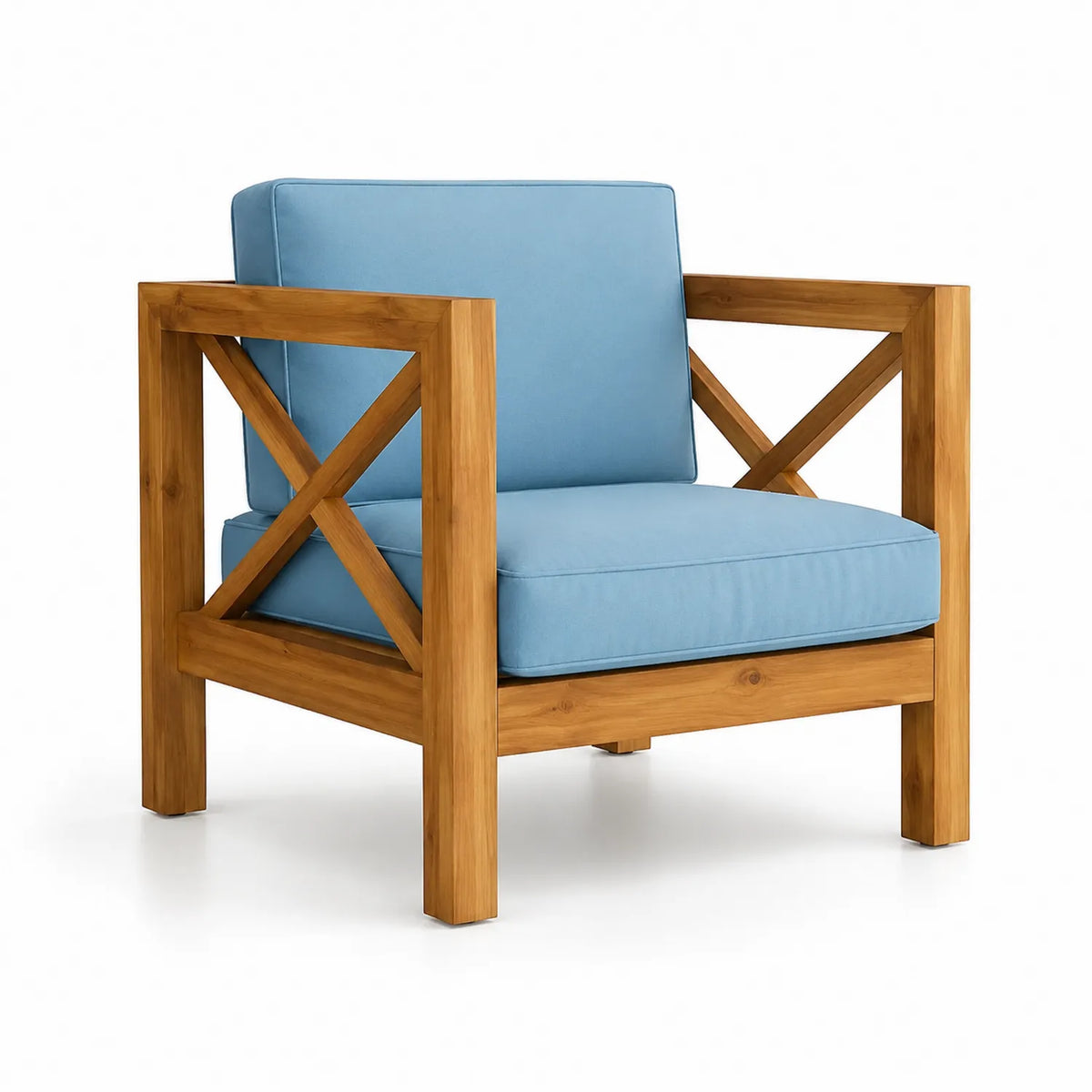 Fauteuil en bois d'acacia et polyester bleu