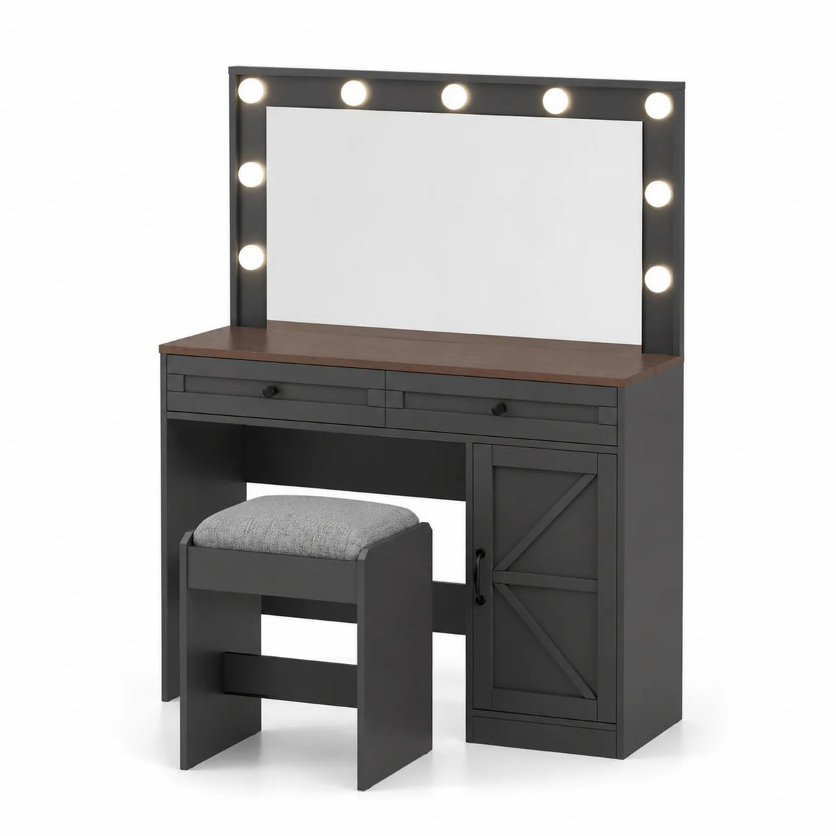 Coiffeuse avec Miroir Éclairé en Bois et Métal Noir