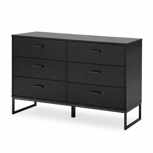 Commode 6 tiroirs en bois noir et métal