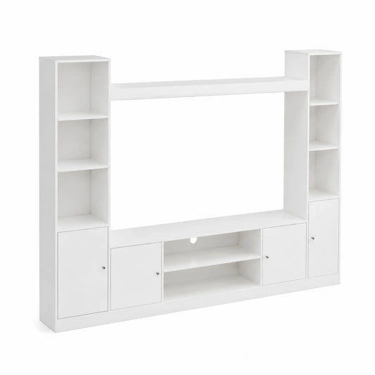 Meuble TV en Bois avec Étagères et Rangements Blanc 180x30x160 cm