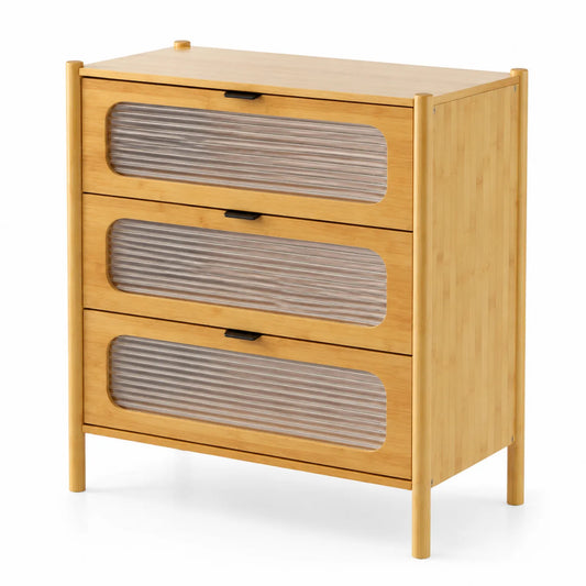 Commode en bambou avec tiroirs en acrylique translucide