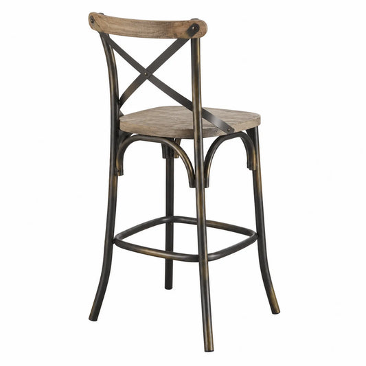 Tabouret de bar en métal et bois massif brun/noir