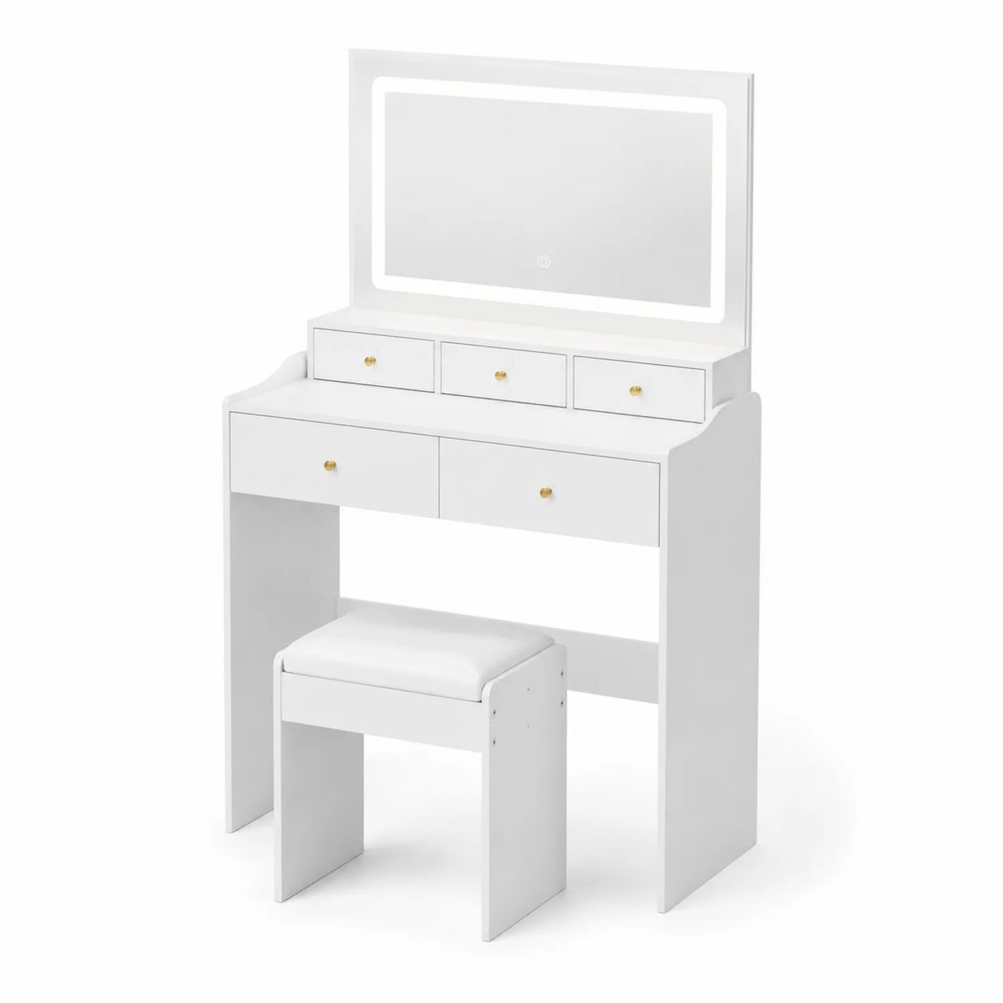 Coiffeuse avec Miroir LED et Tabouret en Bois MDF Blanc