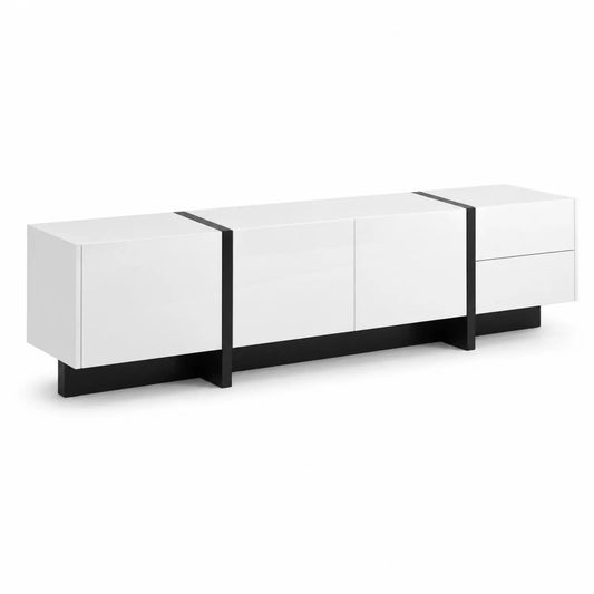 Meuble TV bas MDF laqué Blanc Noir 180x40x50 cm