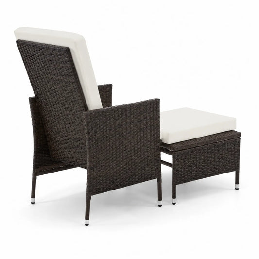 Fauteuil et Repose-pieds en Rotin avec Coussins Crème