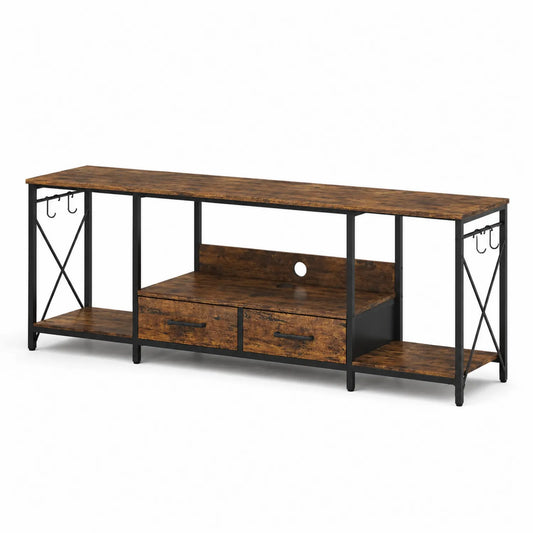 Meuble TV en bois et métal avec étagères et tiroirs 162x40x60 cm