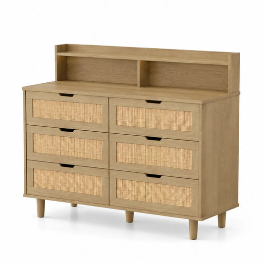 Commode en bois de chêne avec tiroirs en rotin, 120 cm