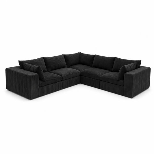Canapé d'angle en tissu côtelé noir 255 cm