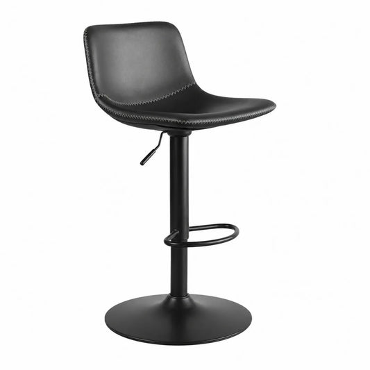 Tabouret de bar réglable en cuir synthétique et acier noir