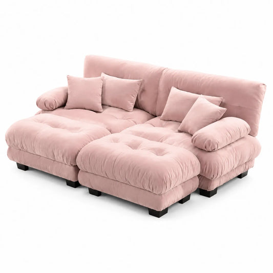 Canapé modulaire en velours rose avec méridienne