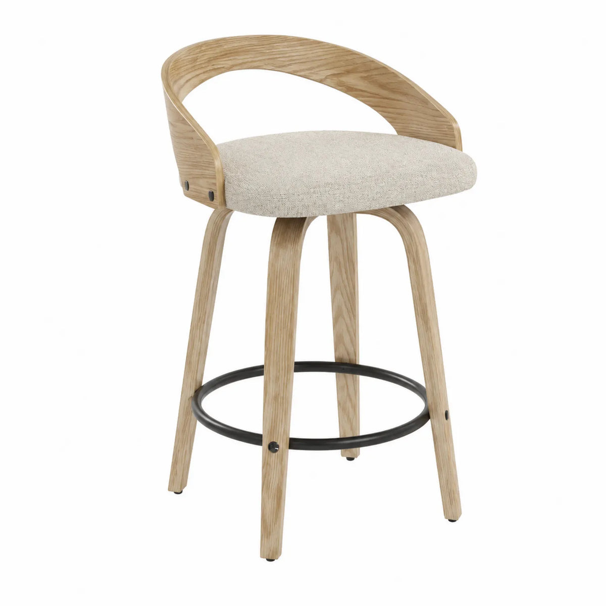 Tabouret de bar en bois avec assise en tissu beige