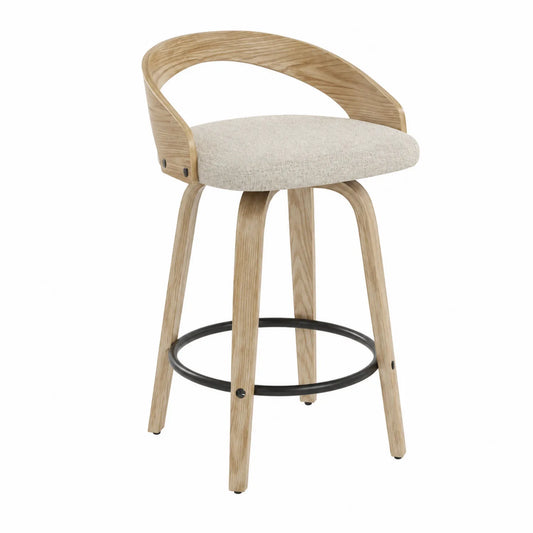 Tabouret de bar en bois avec assise en tissu beige